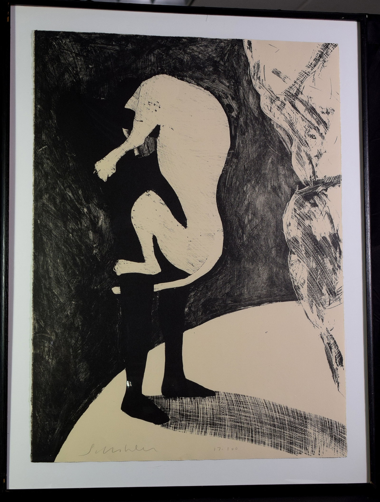 FRITZ SCHOLDER LIMITED EDITION LITHOGRAPH 1988: Fritx Scholder Luiserio (indigenous people of Southern California) 1937-2005). Limited Edition lithograph from the Carnival Series Man and Lion 1988) Artist signed signed lower left, number 17of 100. 