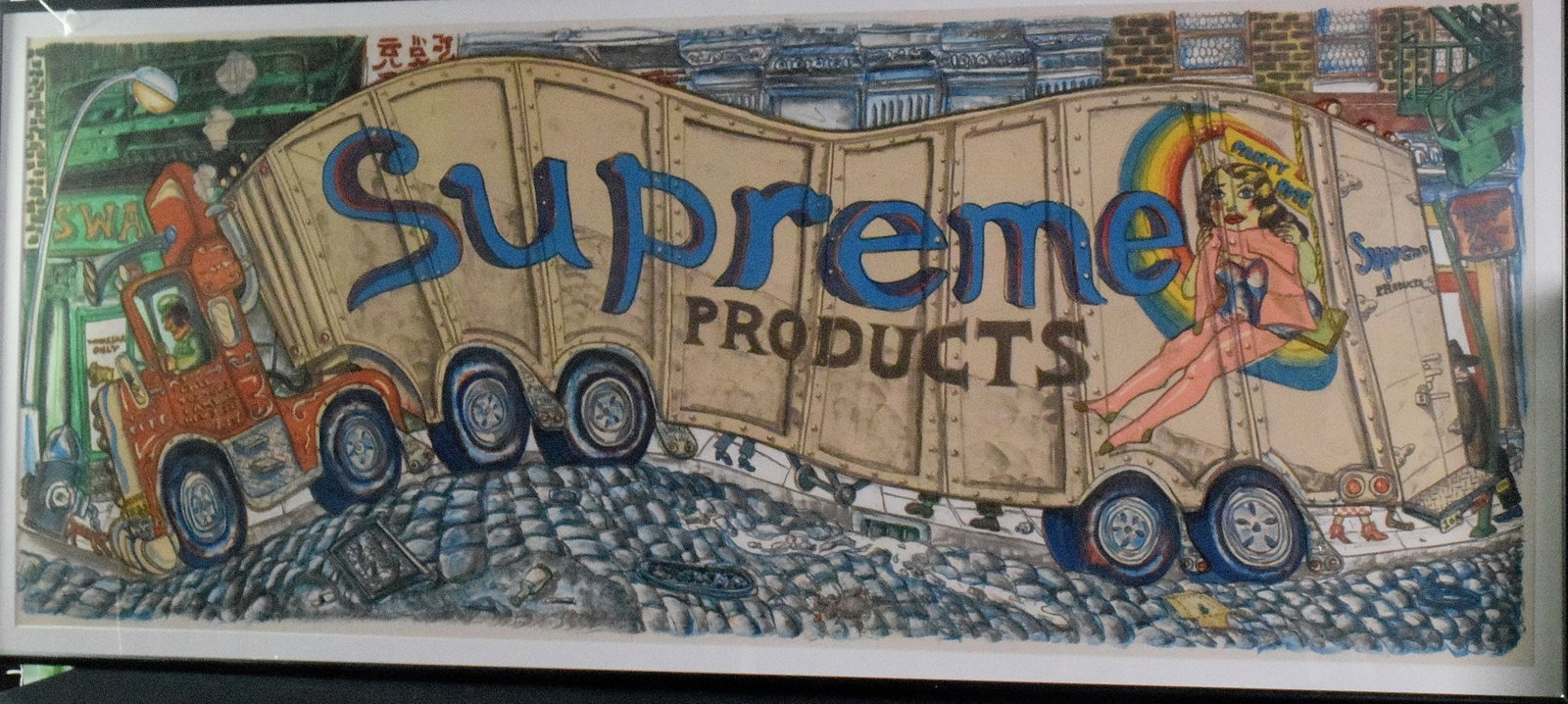 RED GROOMS TRUCK II LITOGRAPH 1979: Artist is Charles Roger "Red Grooms" (b. 1973), an American multimedia artist known for colorful pop-art of urban life. Features a busy colorful cityscape with a large truck in the foreground,with an