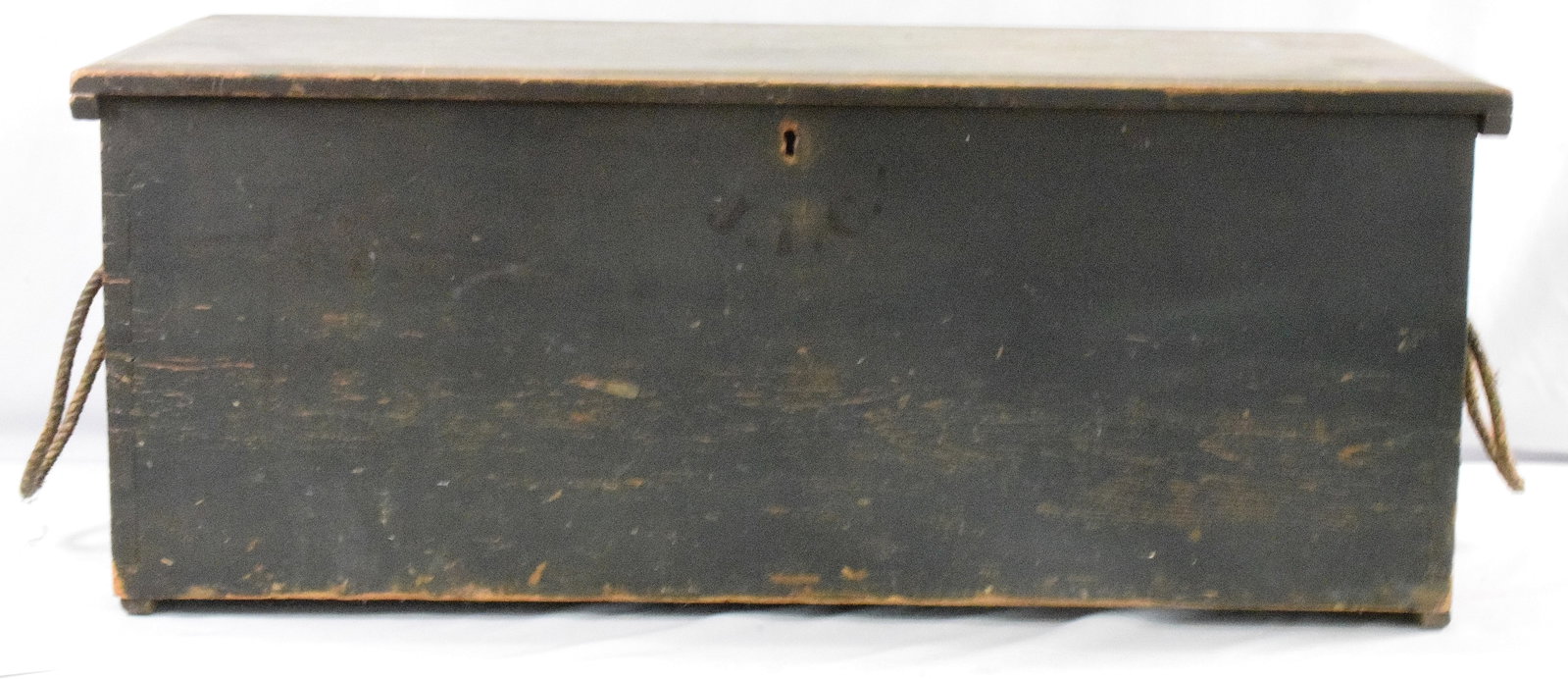 19TH WOODEN PINE NEW ENGLAND SEA CHEST IN GREEN (1 of 7)
