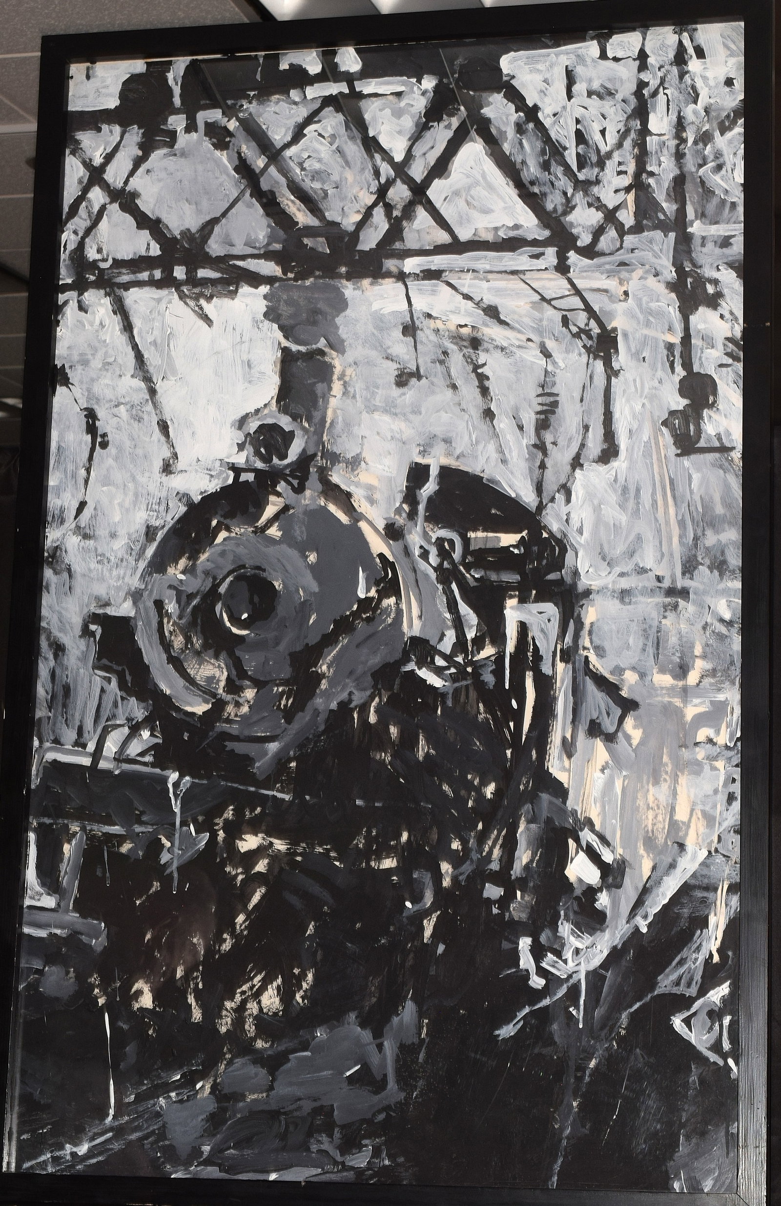 ABSTRACT PAPER PAINTING OF TRAIN UNDER BRIDGE (1 of 4)