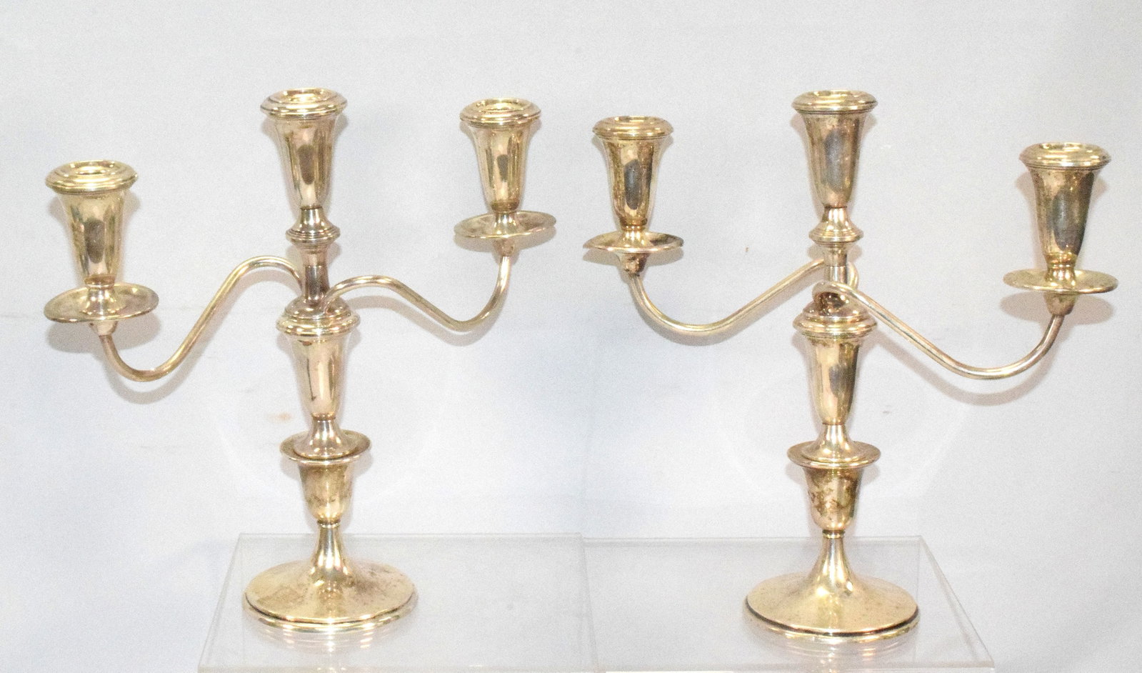 PAIR OF STERLING SILVER THREE LIGHT CANDELABRAS (1 of 3)
