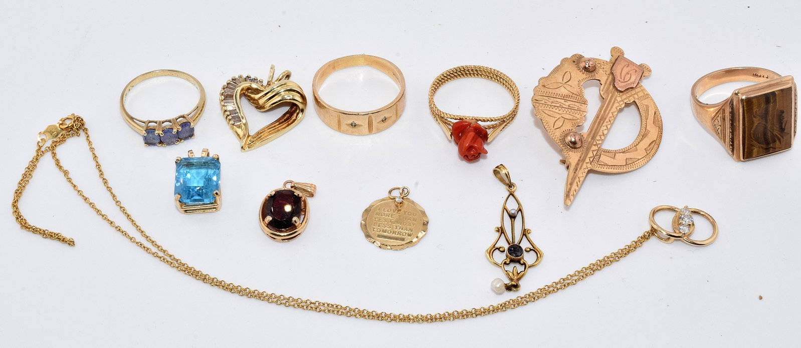 11 ASSORTED GOLD JEWELRY PIECES, 18K, 14K, & 10K (1 of 3)