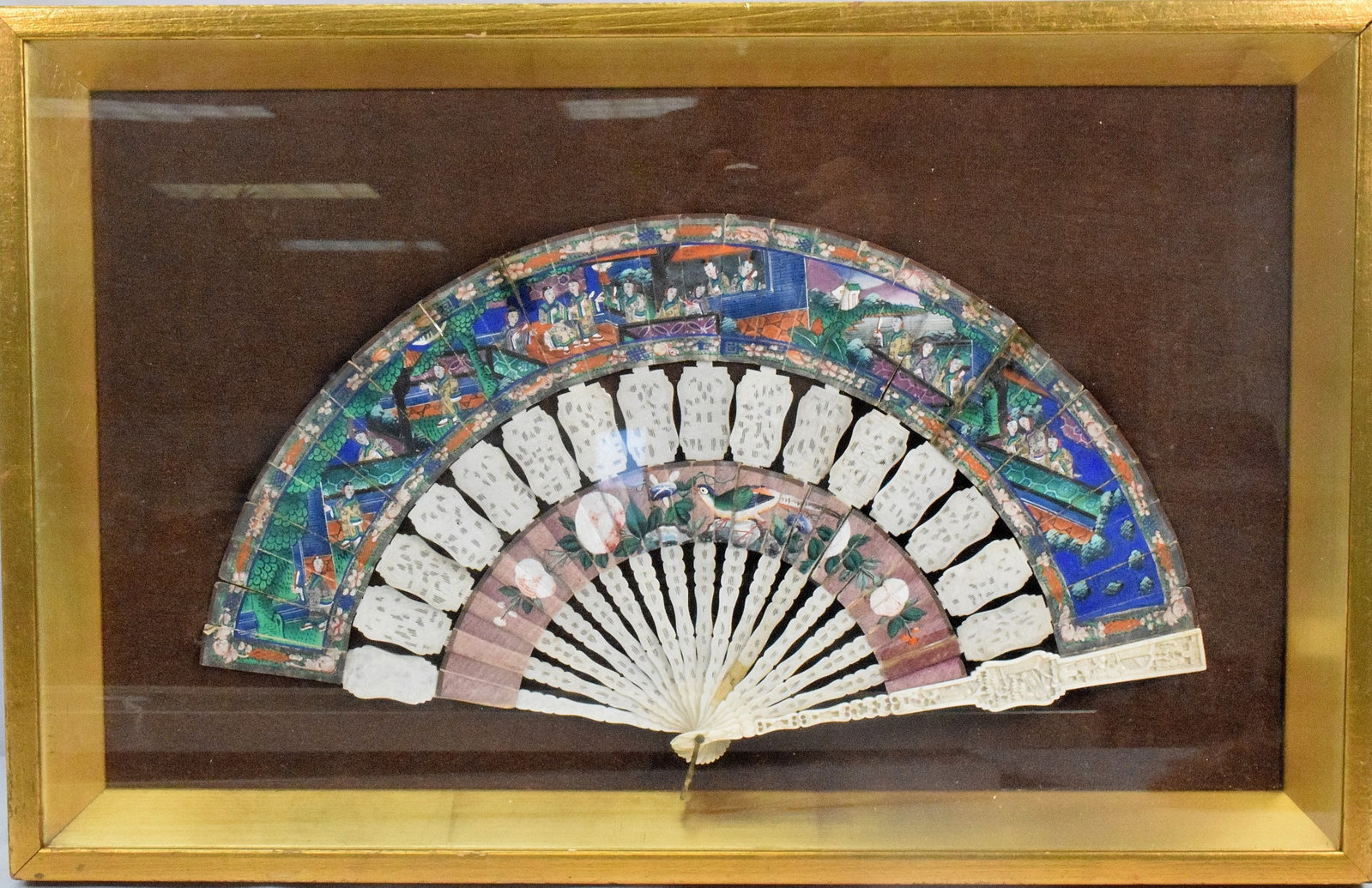 RARE FRAMED 19TH C CHINESE EXPORT FOLDING FAN (1 of 12)