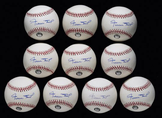 Lot of Ten Willie Mays Single-Signed Baseballs: Lot of Ten Willie Mays Single-Signed BaseballsTen Rawlings OML Selig baseballs, each single-signed in blue ink on the sweet spot by HOFer Willie Mays. Each has the Willie Mays "Say Hey Authenticated"