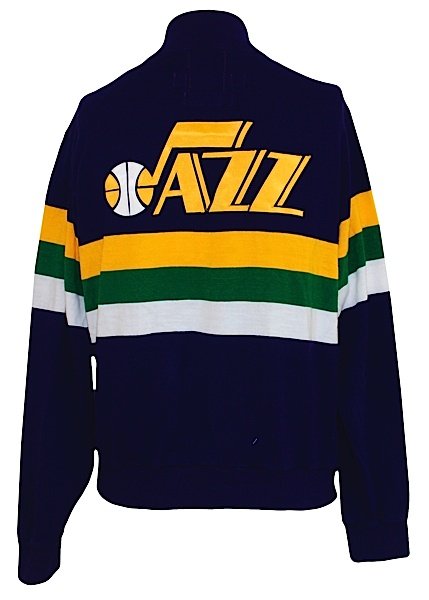 1986-1987 Kelly Tripuka Utah Jazz Worn Road Warm-Up Uni: Lot 61: 1986-1987 Kelly Tripuka Utah Jazz Worn Road Warm-Up Uniform (2)___After being drafted in the first round by the Pistons, Tripucka proved to be a prolific scorer, but a somewhat weak defensive