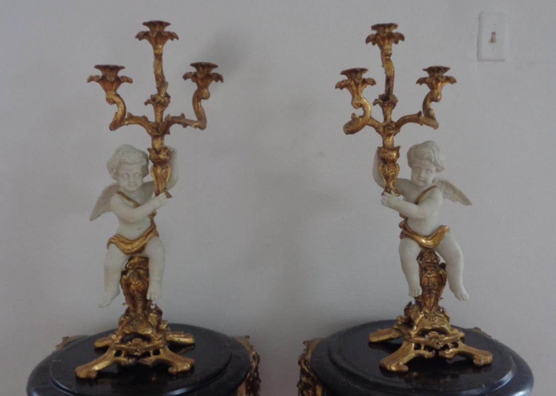 Pair Figural Angels Candelabra Cherubian . Wide:14" x H (1 of 2)