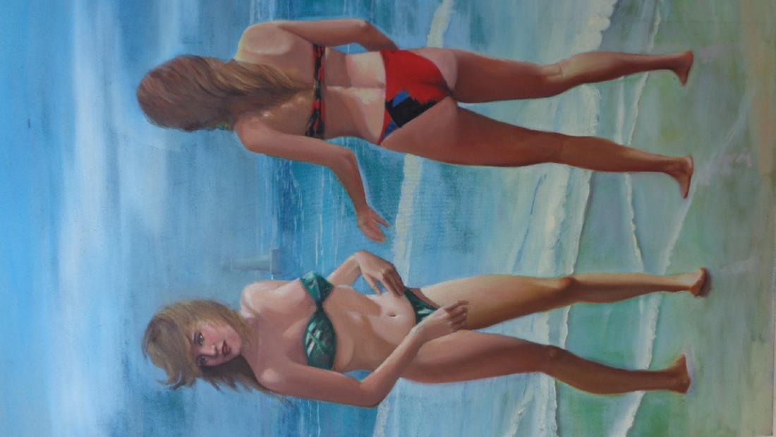 Large Original Oil Painting Beach Summer Girls (1 of 6)