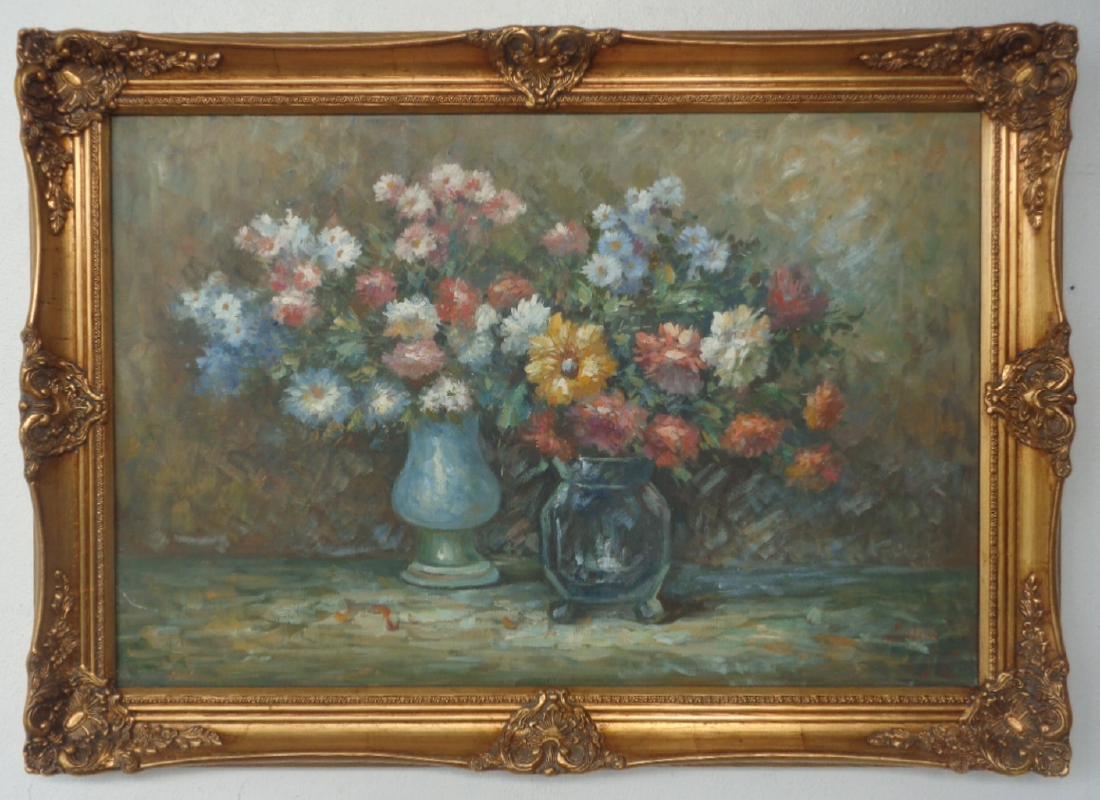 Signed "Still Flower" Oil Painting on Canvas (1 of 5)