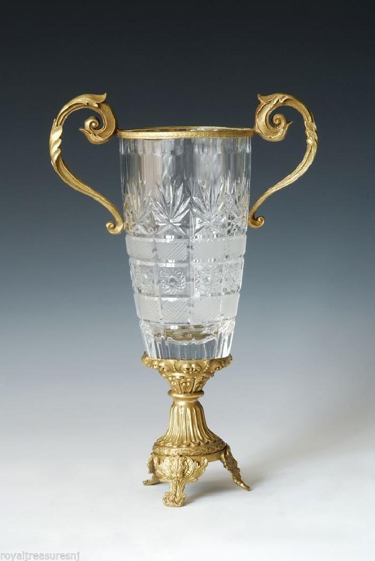 Bronze Sculpture and Floral Faceted Crystal Vase with H (1 of 1)