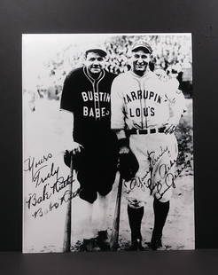 Babe Ruth Hand Signed Photo Litho Print: Babe Ruth Hand Signed Photo Litho Print. Size: 11 x 14 in.