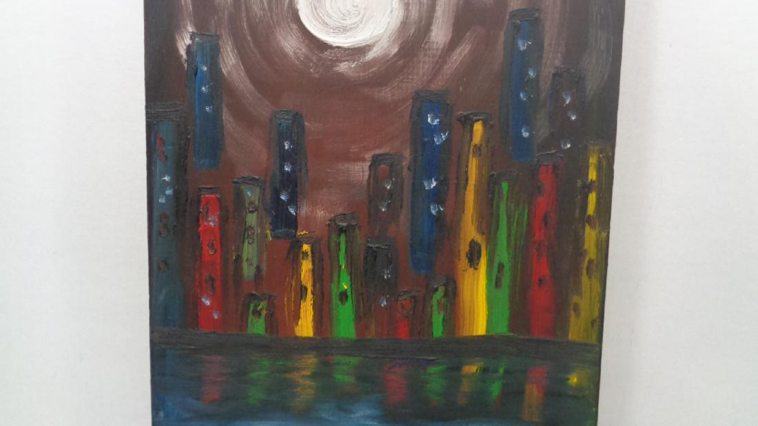 Original 73 Signed NY Painting on Wood Board (1 of 4)