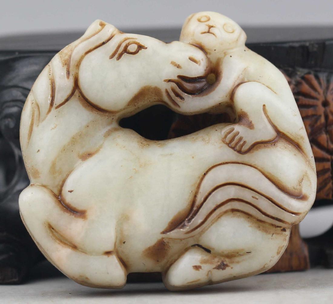 Antique Natural Jade Hand Carved Horse-Monkey Medallion (1 of 2)