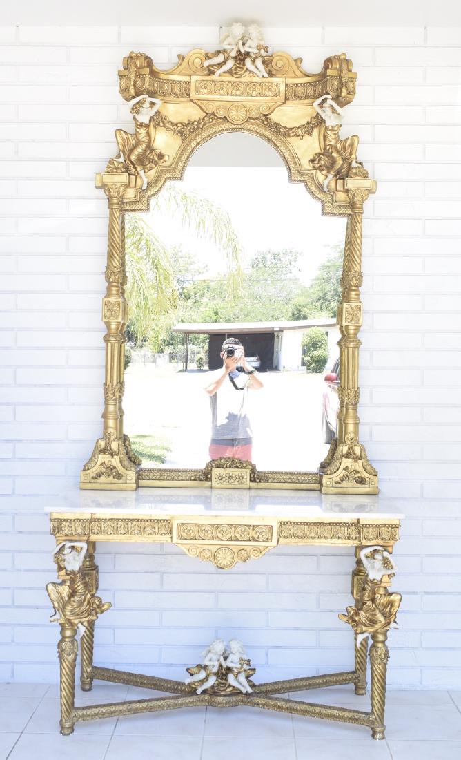 White Marble Top Gold Gilded Console Table and Matching (1 of 16)