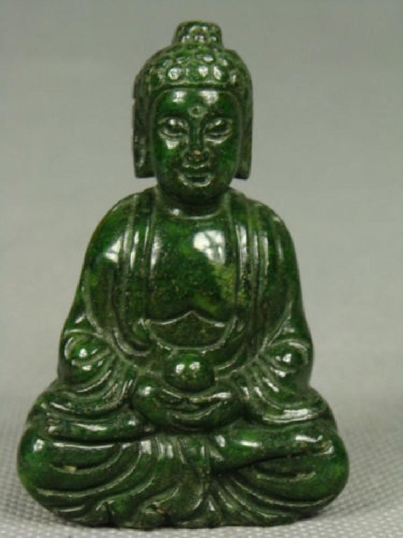 Antique Natural Green Jade HandCarved Buddha Statue