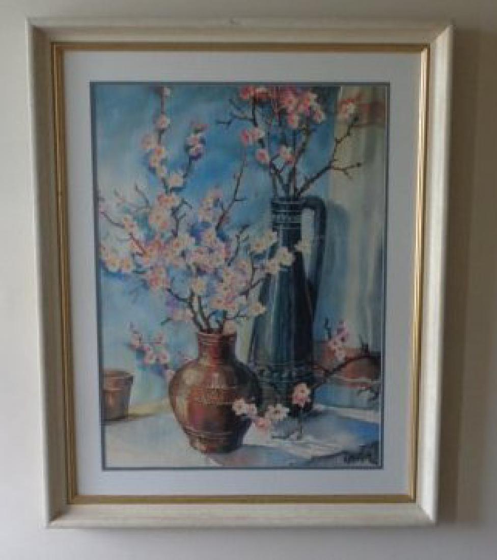 Large Original Watercolor Signed 69 UV Glass (1 of 8)