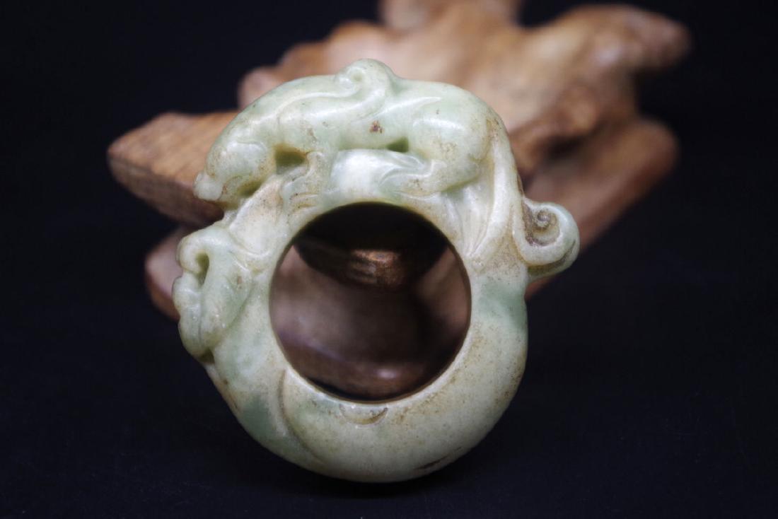 Antique Natural Jade Hand-Carved Dragon Ring (1 of 2)