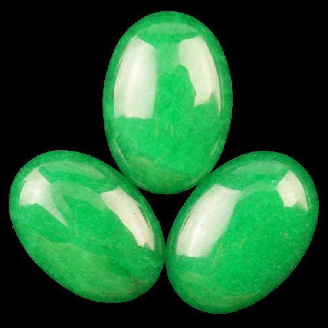 3pcs Natural Green Jade Oval CAB CABOCHON (1 of 1)
