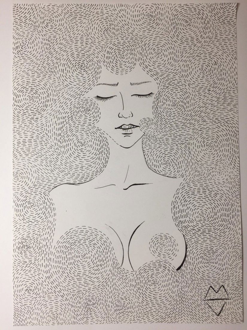 Original surreal ink drawing on paper "Sleeping Girl" (1 of 2)