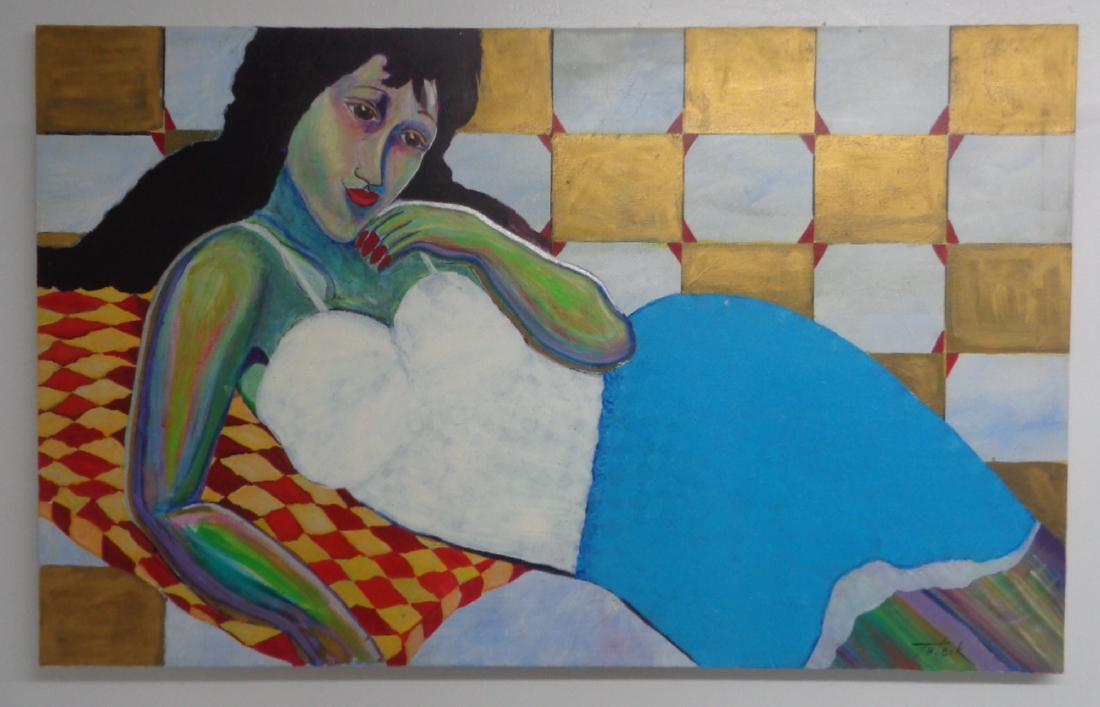 Large Original Lady Oil Painting Signed (1 of 4)