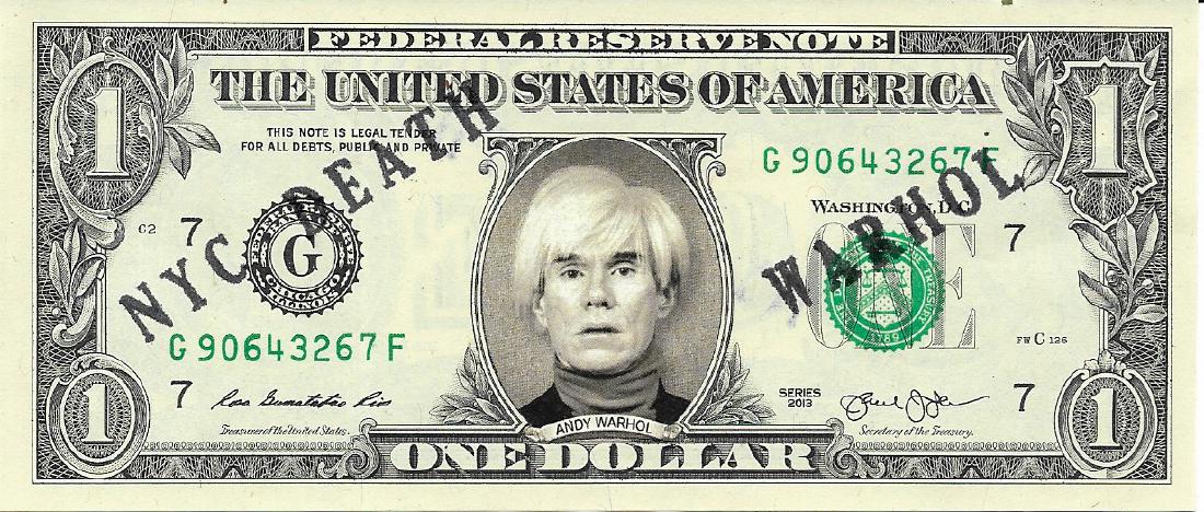 ANDY WARHOL on a REAL Dollar Bill Cash Money Memorabili (1 of 2)