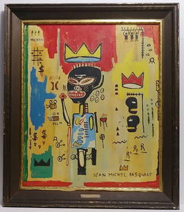 Jean Michel-Basquiat Signed (Amer,1960-1988)Untitlitled: Jean Michel-Basquiat Signed (American,1960-1988): Untitled. Basquiat was on the forefront of the Neo-Expressionist Movement, which was characterized by intense subjectivity of feeling and