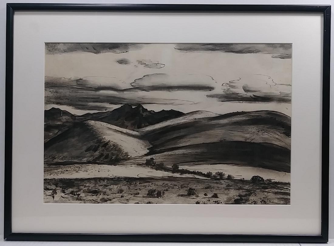 Peter Hurd, Winter Weather CA 1935: Peter Hurd, Winter Weather CA 1935, Ink. 25 1/4 in x 18 1/2 -Window:19 1/2 in x 12 3/4 in .Peter Hurd (February 22, 1904 - July 9, 1984) was an American painter Who lived and worked in San Patricio, N