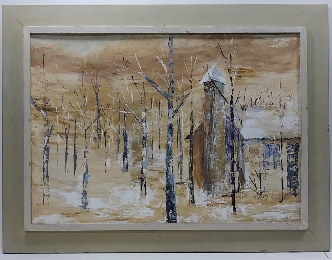 1963 M.H.W  Signed Original Oil Painted Cabin Landscape (1 of 5)