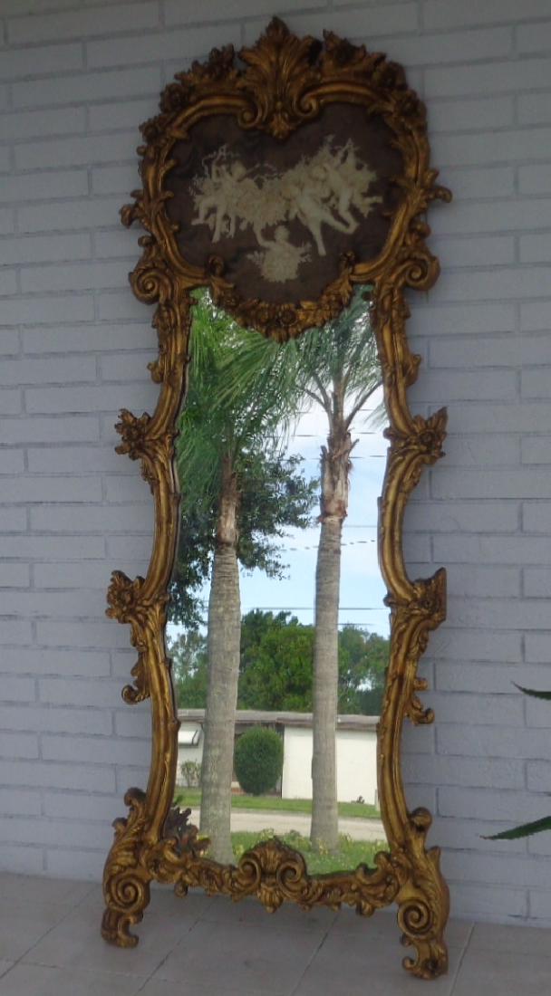 Cherub Bonded Marble -Gray Background- Gold Leaf Mirror (1 of 4)