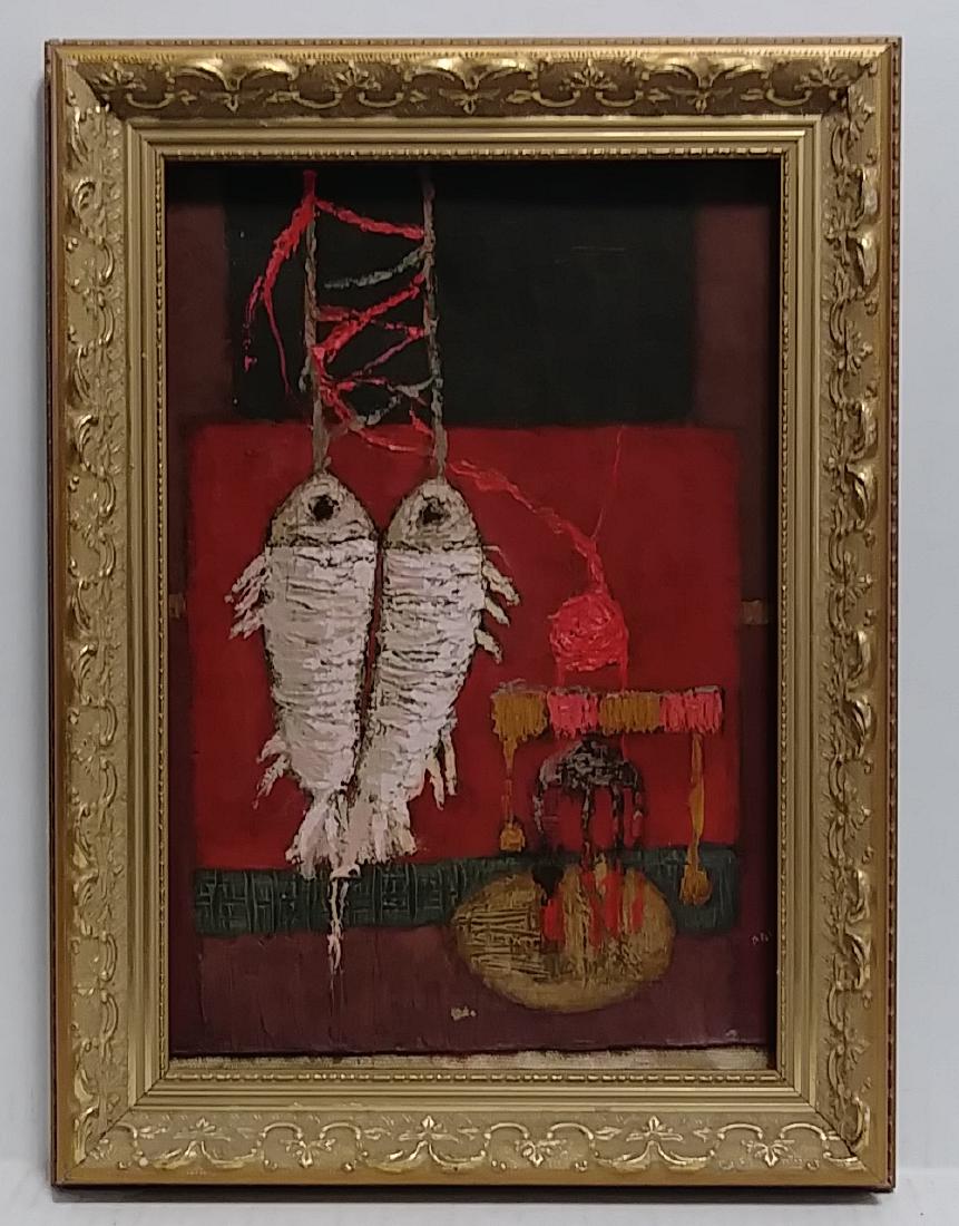 Very Rare Fish Oil Painting Signed (1 of 4)