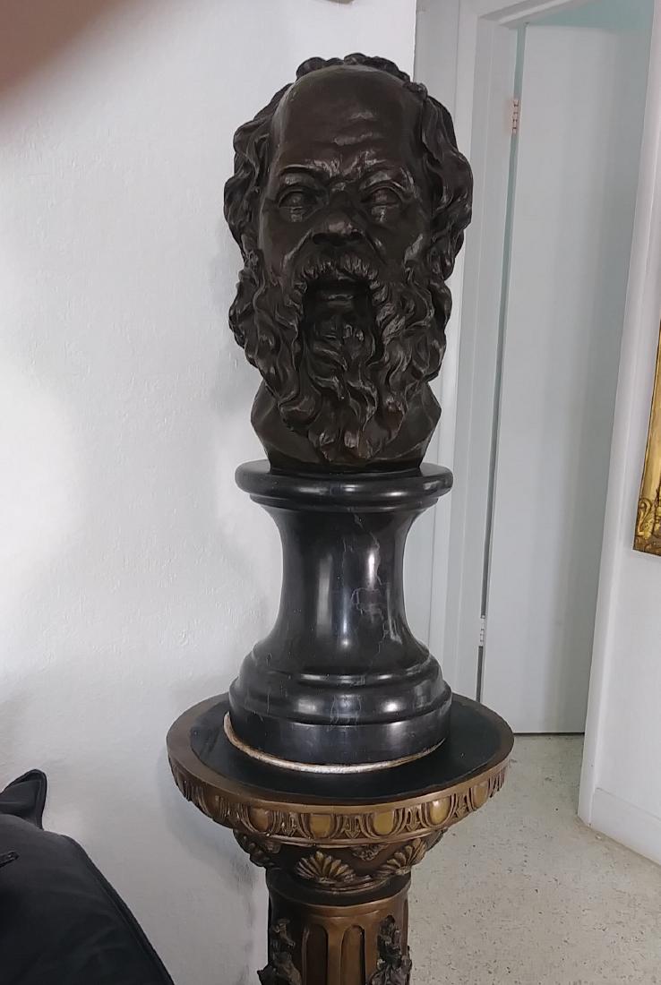 Socrates Bronze Head Bust Marble Base: Socrates Bronze Head Bust this piece is signed and stamped by foundry mark,measurements;11" wide x 14" Deep x 30"1/2 very heavy 95 lbs .