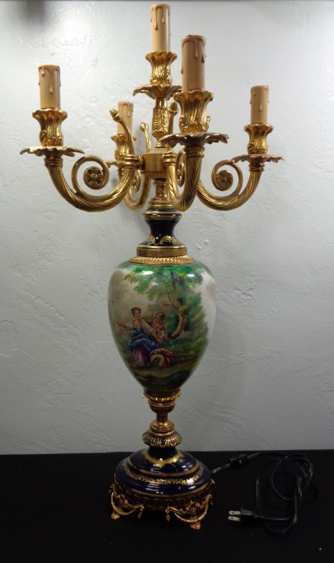 Hand-Painted French Porcelain Table Lamp: Hand-Painted French Porcelain Table Lamp.-Signed. Size:15" x 29" H -This piece is in excellent condition