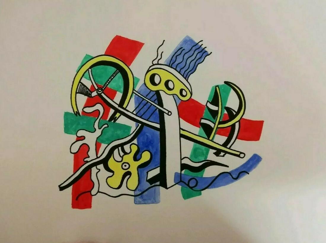 Neo Expressionist Fernand Leger Art Painting Watercolor: Neo Expressionist Fernand Leger Art Painting on Tick Paper. Watercolor-Ink Mixed media. Appx Painting Size. 11 1/2 x 15 1/2 inches. This is a hand-painted painting, not an impression of any kind. It i