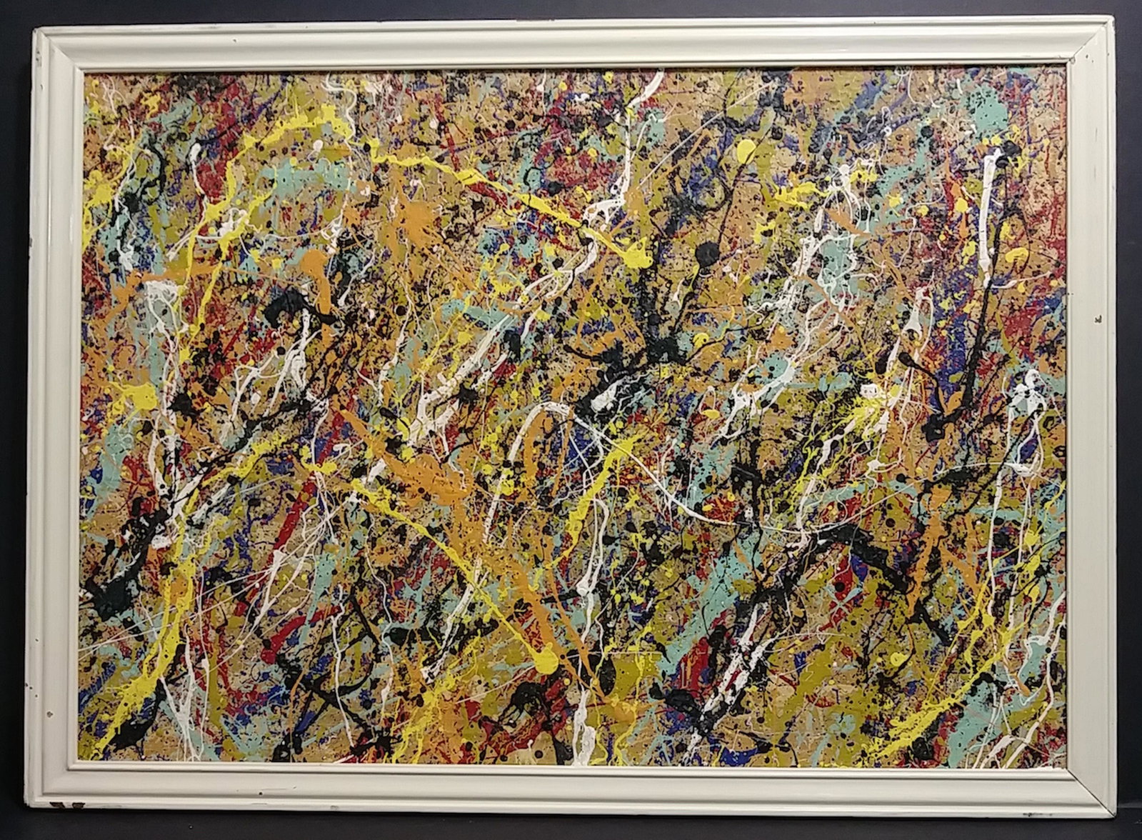 Jackson Pollock (1912 -1956) Art Painting: Jackson Pollock (1912 -1956) After Acrylic Painting. This lot consists of a hand executed acrylic drip painting on Wood & Framed, unsigned and attributed to modern artist Jackson Pollock (American, 19