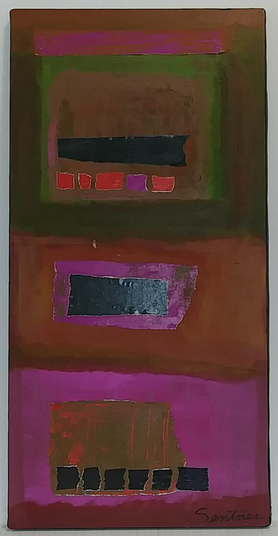 Sentner Collage Abstract Painting Collage Signed: Sentner Collage Abstract Painting Collage Signed. Approx Painting Size: 12 x 24 - Approx Frame Size: 14 x 14 x 1 1/4.Inches. Good condition. See photos