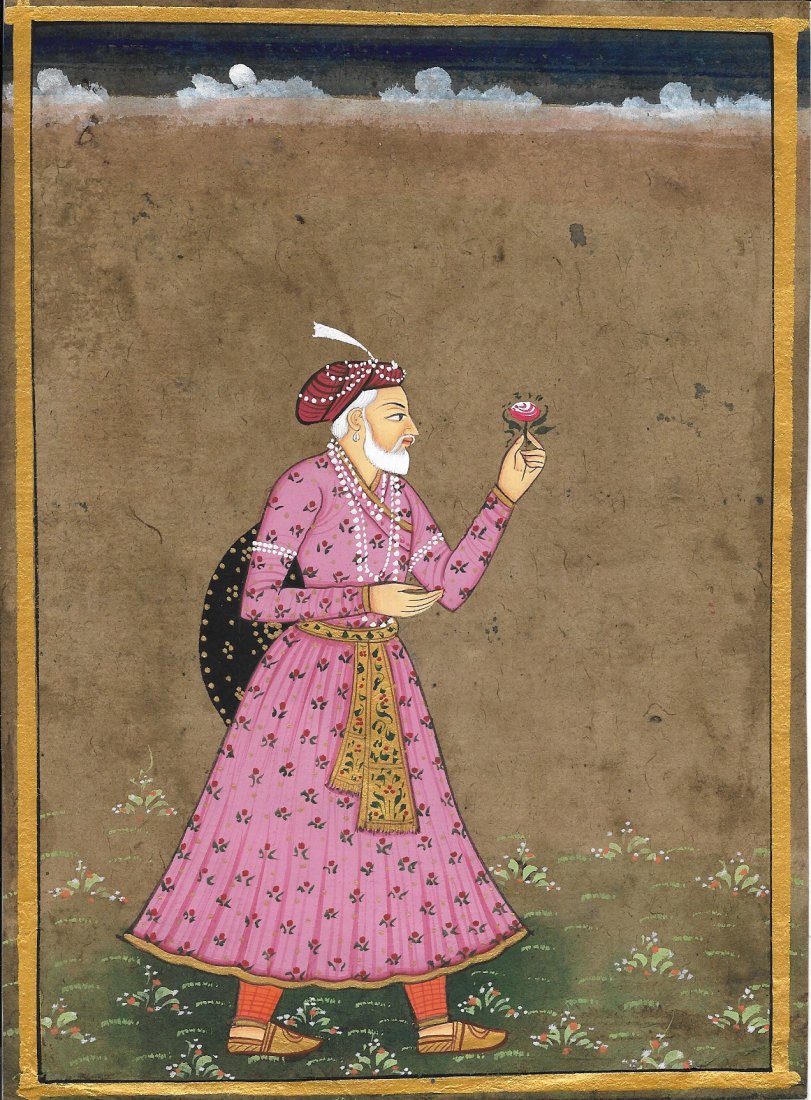 Old Handmade Mughal Badshah Emperor Portrait Painting: Old Handmade Mughal Badshah Emperor Portrait Painting on Paper - Size: Art Work: 6 1/4 x 8 1/2 inches. History & OriginBefore the rise of the Mughal Empire in India, the Delhi Sultanate ruled over mos