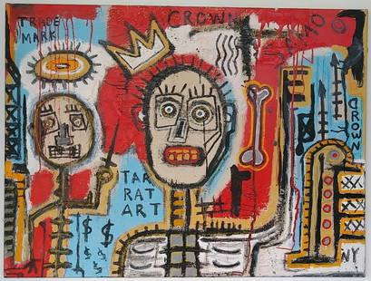 Jean Michel-Basquiat After Signed (American,1960-1988):: Jean Michel-Basquiat After Signed (American,1960-1988): Untitled. Basquiat was on the forefront of the Neo-Expressionist Movement, which was characterized by intense subjectivity of feeling and aggres