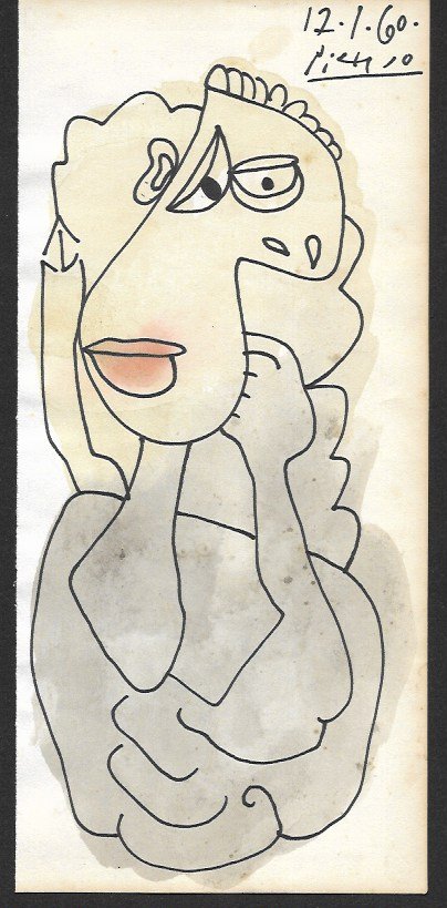 Picasso Drawing Signed. Old Mixed Media on Paper (1 of 1)