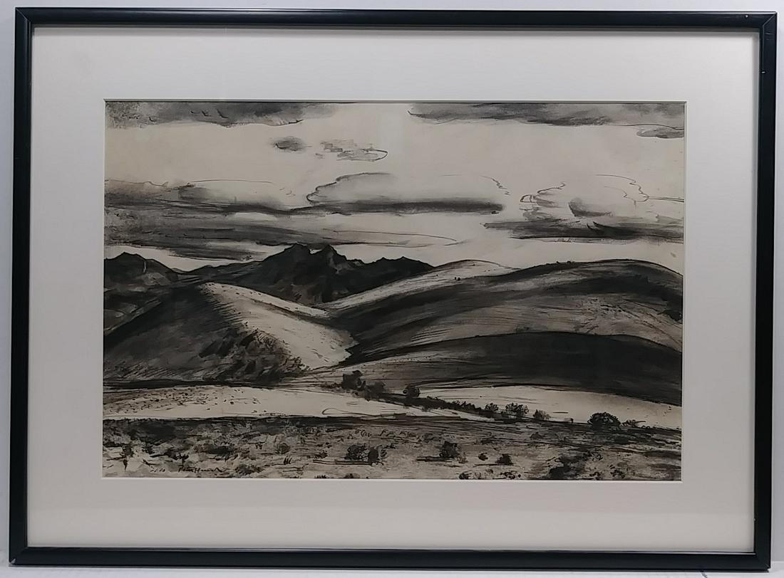 Peter Hurd, Winter Weather CA 1935: Peter Hurd, Winter Weather CA 1935, Ink. 25 1/4 in x 18 1/2 -Window:19 1/2 in x 12 3/4 in .Peter Hurd (February 22, 1904 - July 9, 1984) was an American painter Who lived and worked in San Patricio, N