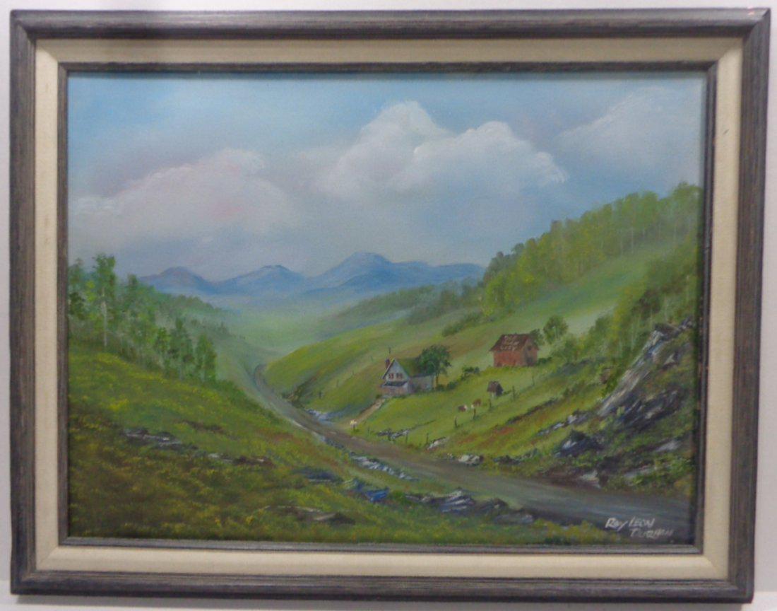 Original Signed Roy Leon Durhan Farm House Painting: Original Signed Roy Leon Durhan Farm House Painting on Canvas. Oil Painting Measurement Approx: 24 x 18 Inches. Frame Measurement Approx: 28 x 22.Inches