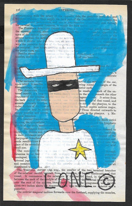 Expressionist N York Mixed Media Painting on Anatomy Bo: Expressionist N York Mixed Media Painting on Anatomy Book Page -Approx Painting Size: 4 3/4 x 7 3/4 Inches: Good condition. see photos