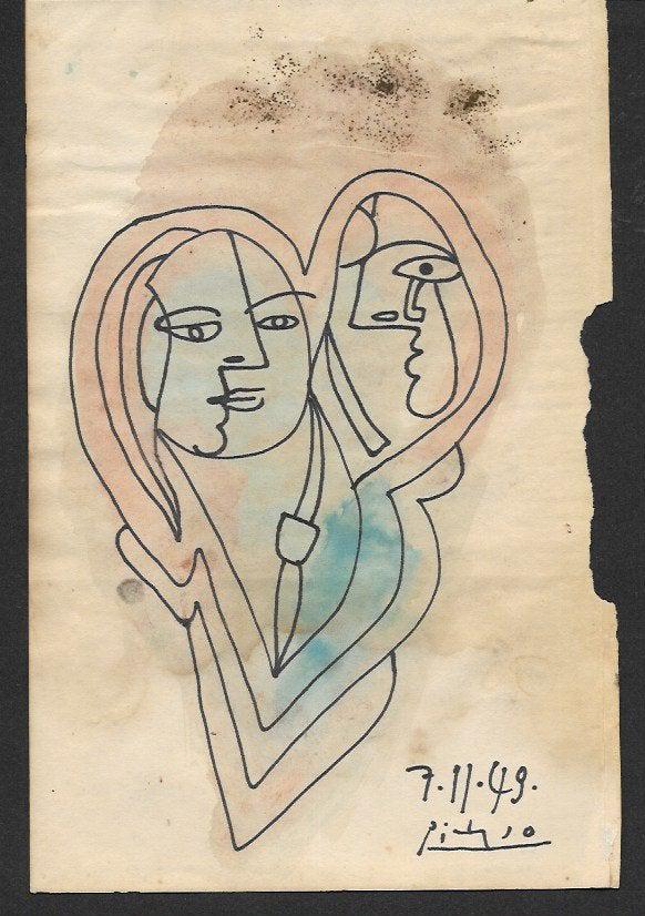 Picasso Drawing Signed. Old Mixed Media on Paper (1 of 1)