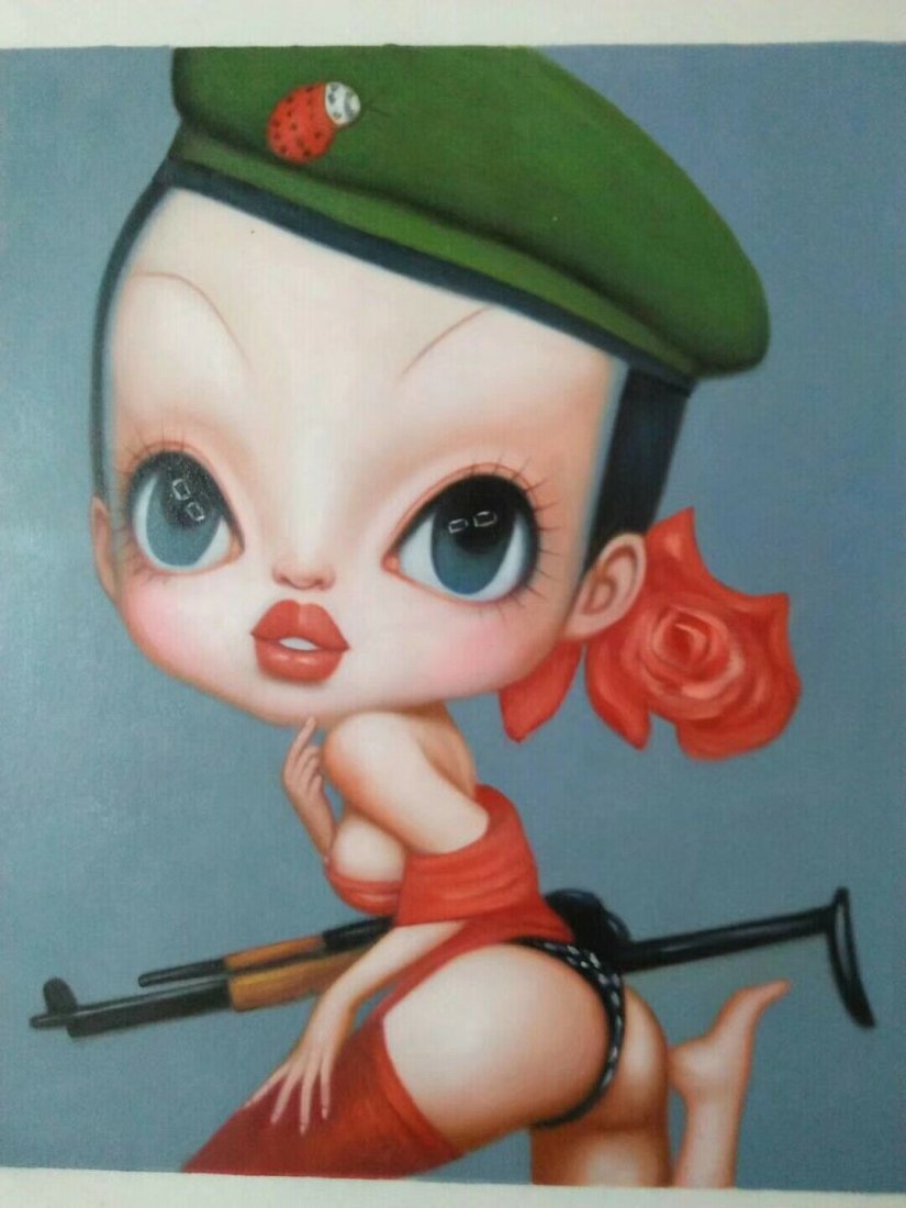 Oil Painting on Canvas Big Eyes: Modern Oil Painting on Canvas Big Eyes no Frame. Good condition. Approx Size: 20 x 24 inches. See photos. Painting will be ship rolled on a tube.