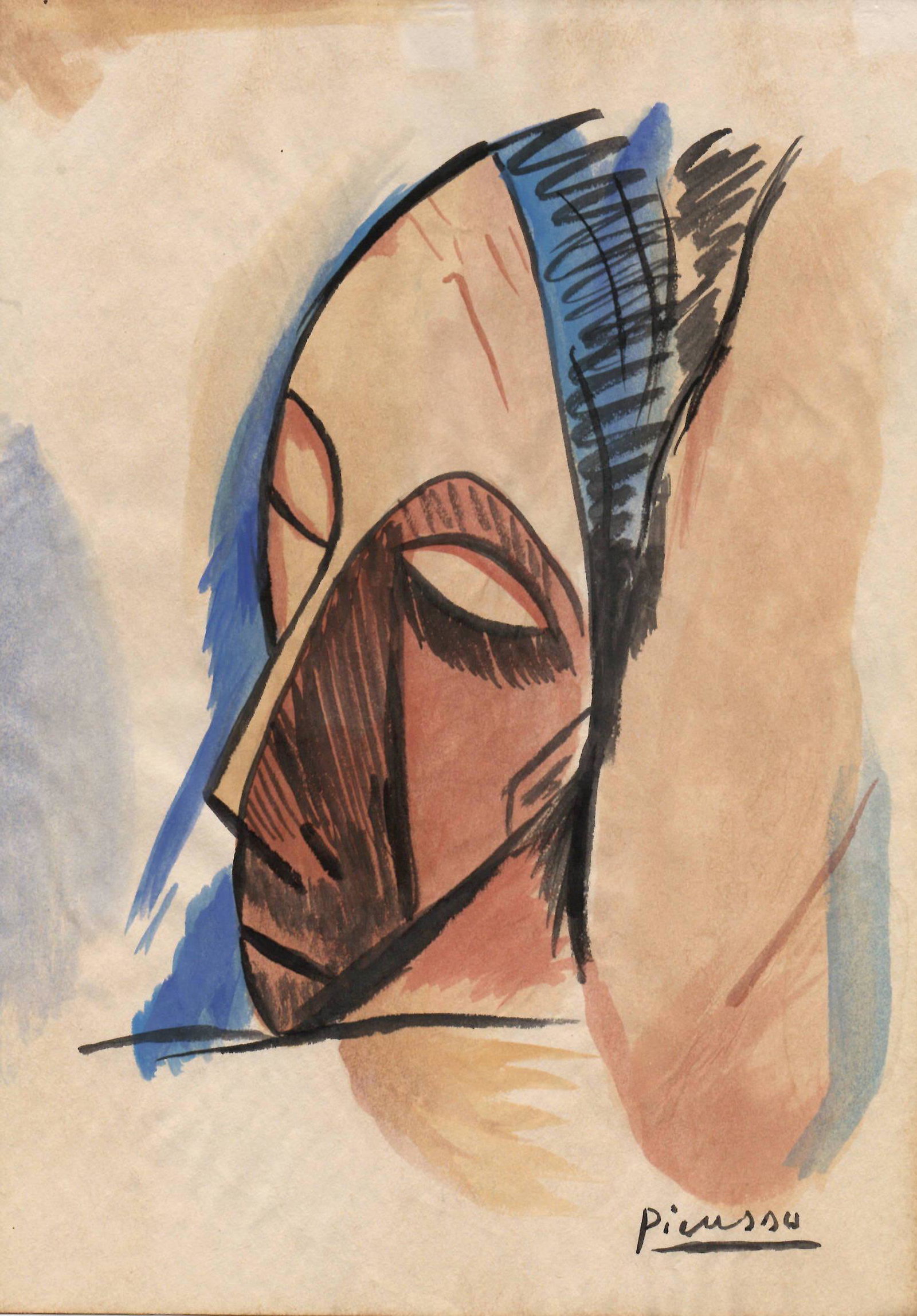 Signed Picasso Figure Drawing Mixed Media on Paper (1 of 2)