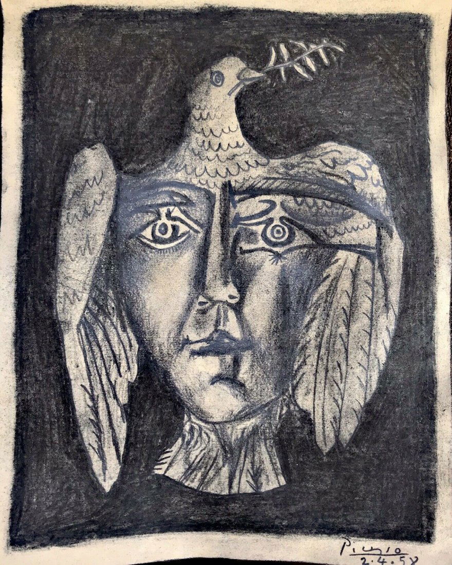 Man Head/Dove Charcoal and Graphite Painted on Paper (1 of 5)