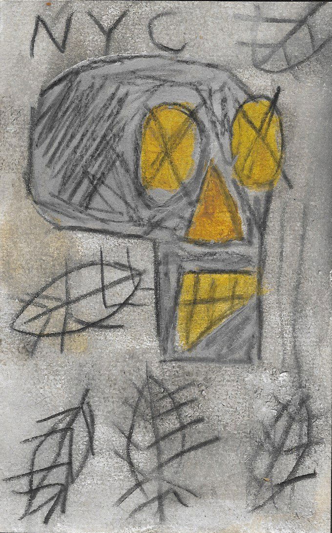 JMB SIGNED - SKULL - SMALL PAINTING POSTCARD (1 of 2)