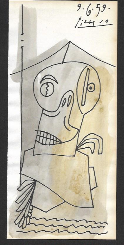Picasso Drawing Signed. Old Mixed Media on Paper (1 of 1)