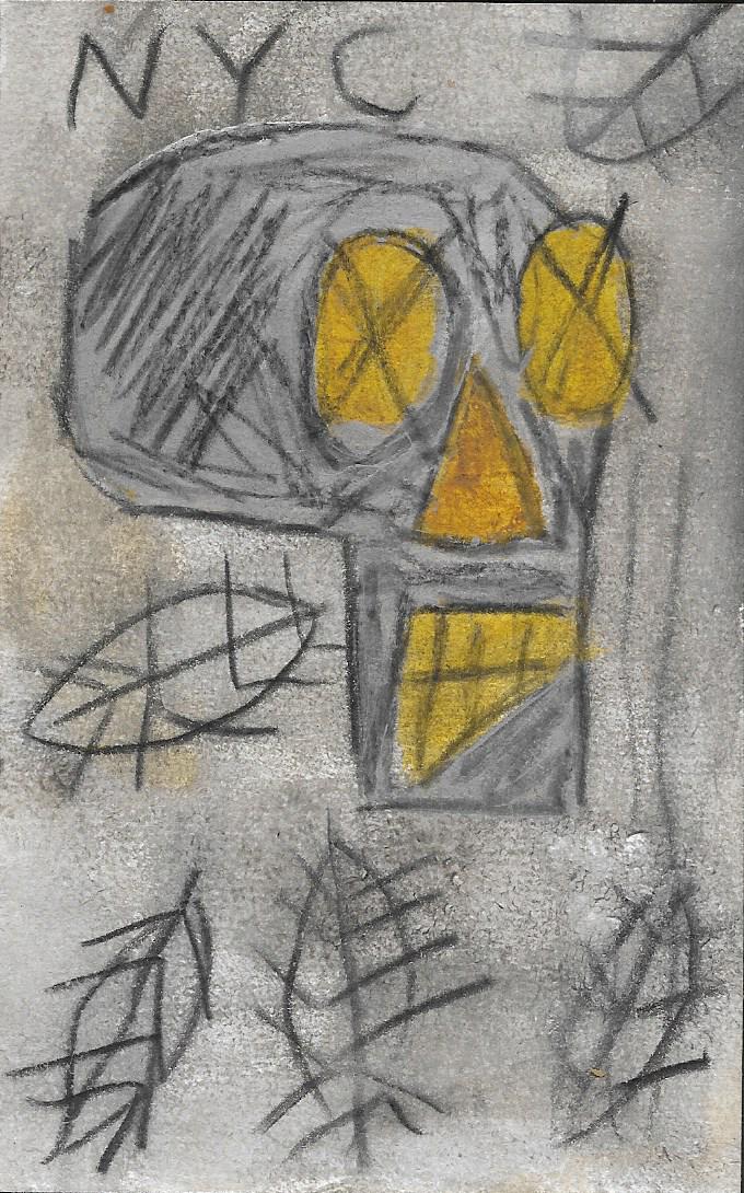 JMB SIGNED - SKULL - SMALL PAINTING POSTCARD (1 of 2)