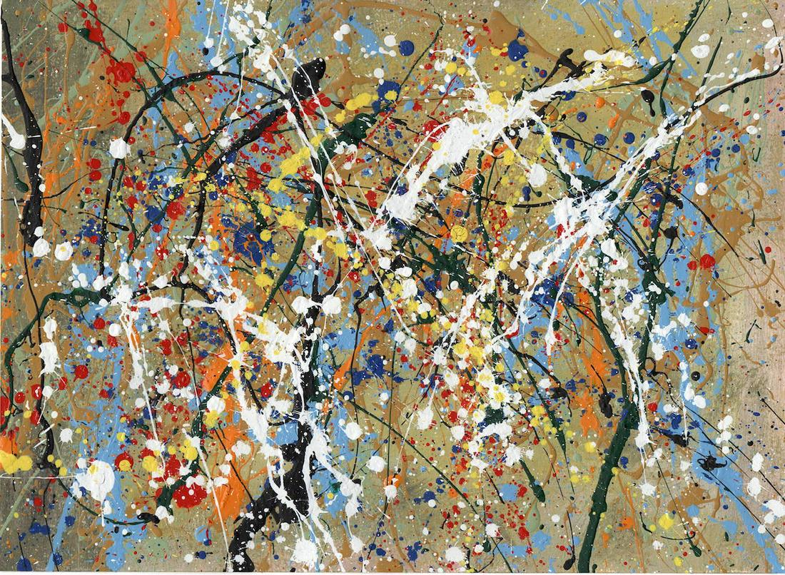 Jackson Pollock Abstract Painting on Paper: Jackson Pollock Abstract Painting on Paper -Approx Painting Size: 11 x 15 Inches. Painting is done in the modern, abstract expressionist style for which Pollock is known. It is being sold in the manne