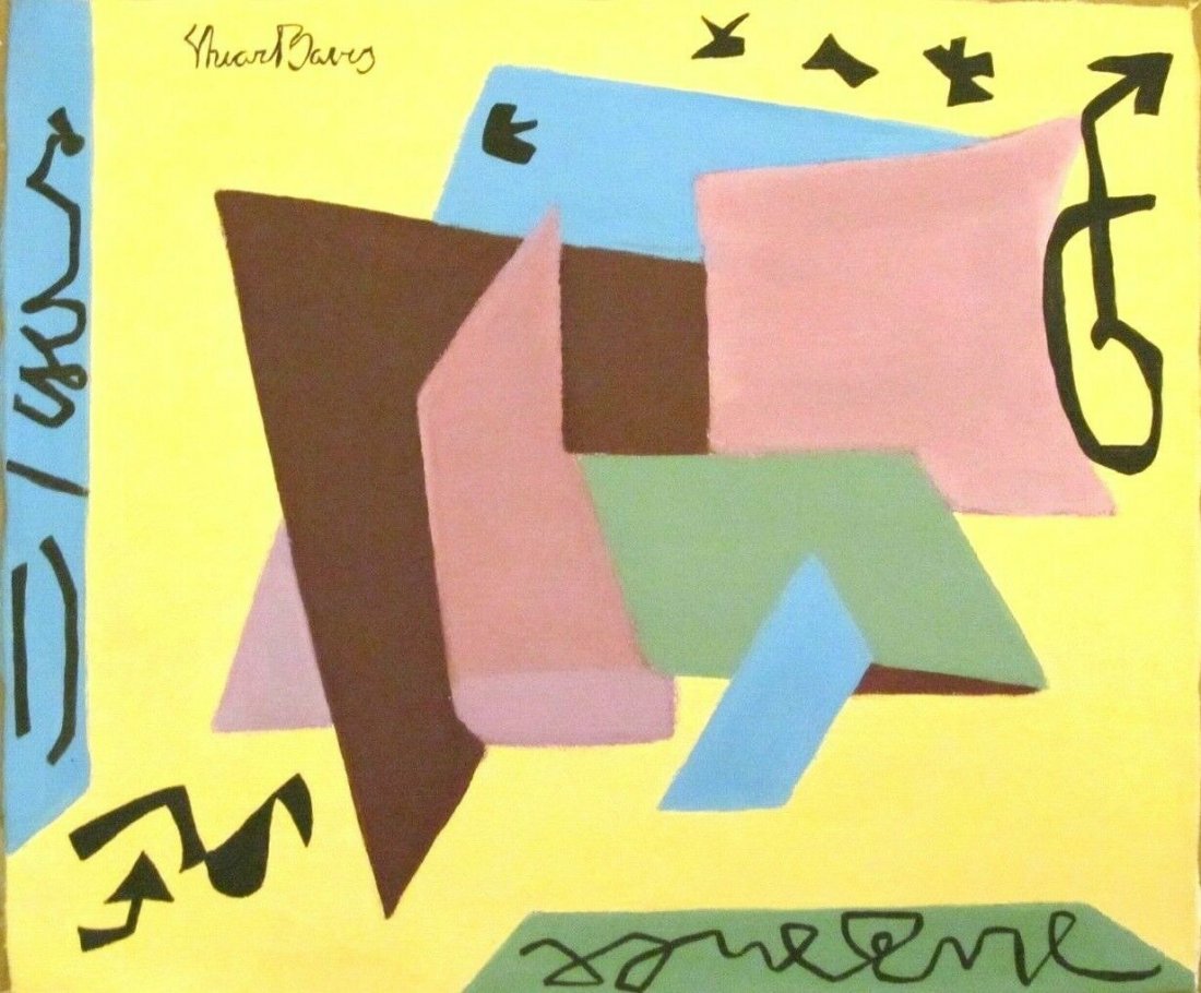 Signed Stuart Davis 20th Century Modern Painting: Signed Stuart Davis 20th Century Modern Painting on Canvas.Painting Size: 16.5 x 15.5 inches. No coa,no supporting papers,sold in the manner of, from the school of-as is. Good condition. See Photos