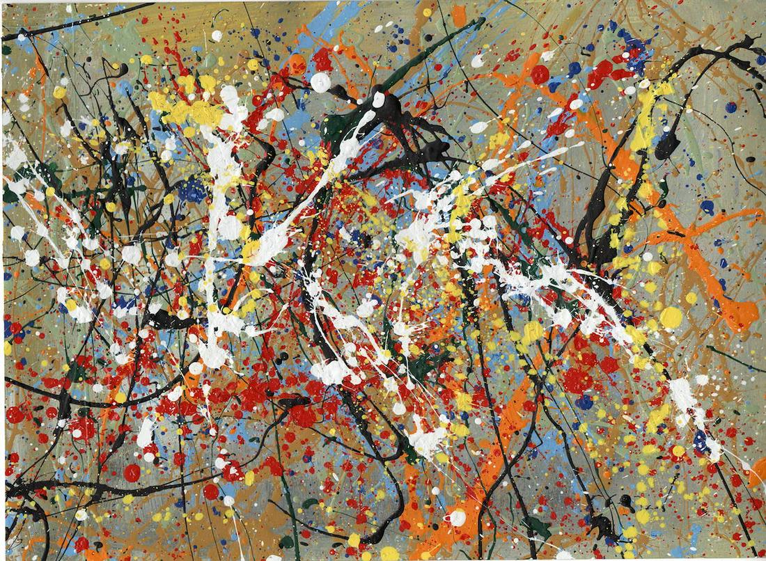 Jackson Pollock Abstract Painting on Paper: Jackson Pollock Abstract Painting on Paper -Approx Painting Size: 15 x 11 Inches. Painting is done in the modern, abstract expressionist style for which Pollock is known. It is being sold in the manne